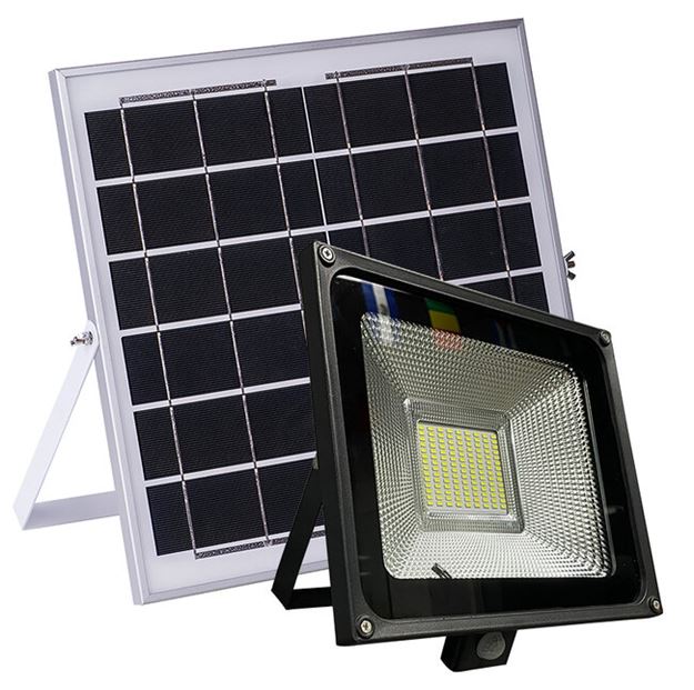 Image sur PROJECTEUR LED 50W AVEC DETECTEUR ET PANNEAU SOLAIRE